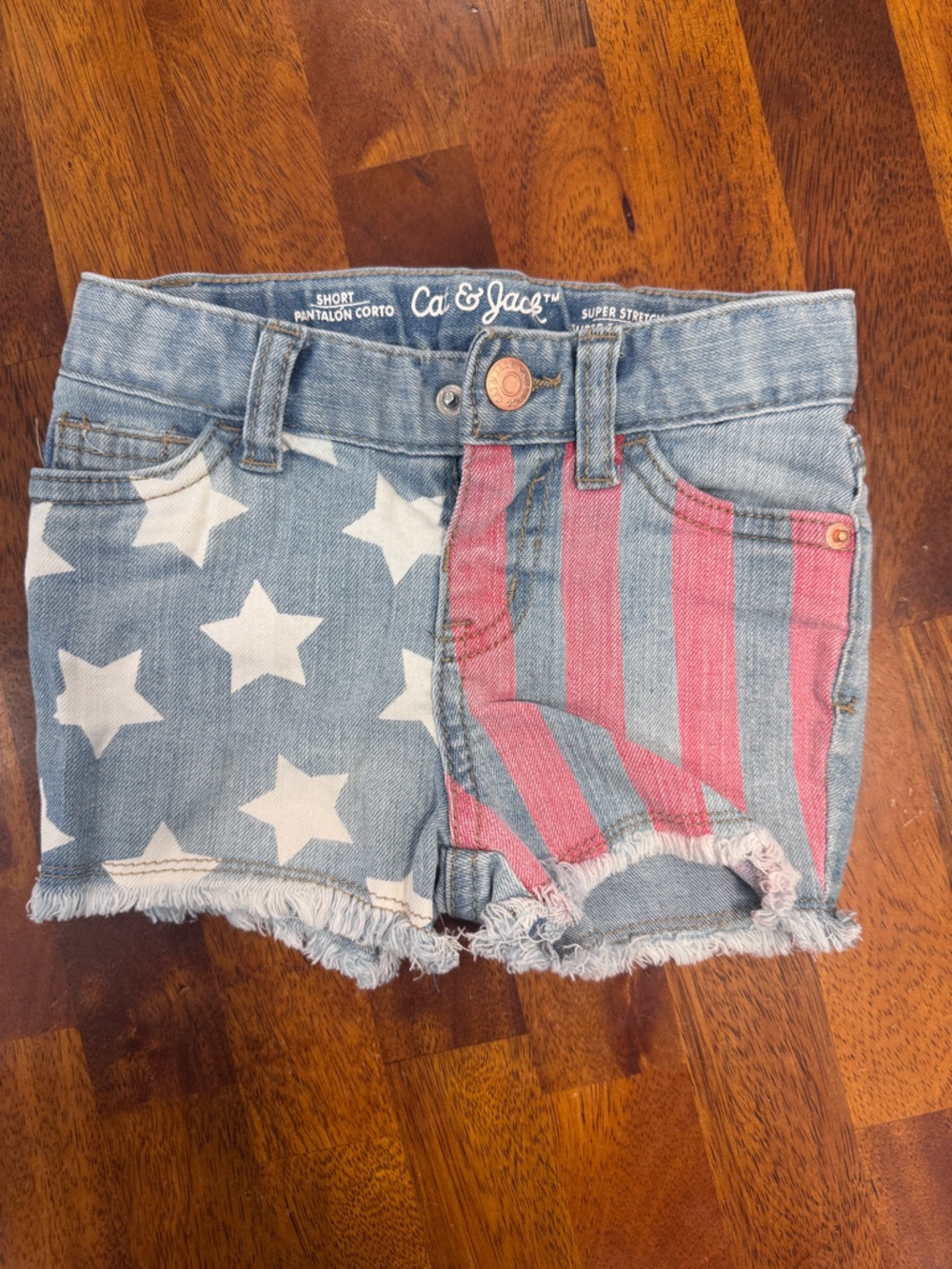 Cat & Jack Two-Tone Star & Stripe Denim Shorts - Red & Light Blue